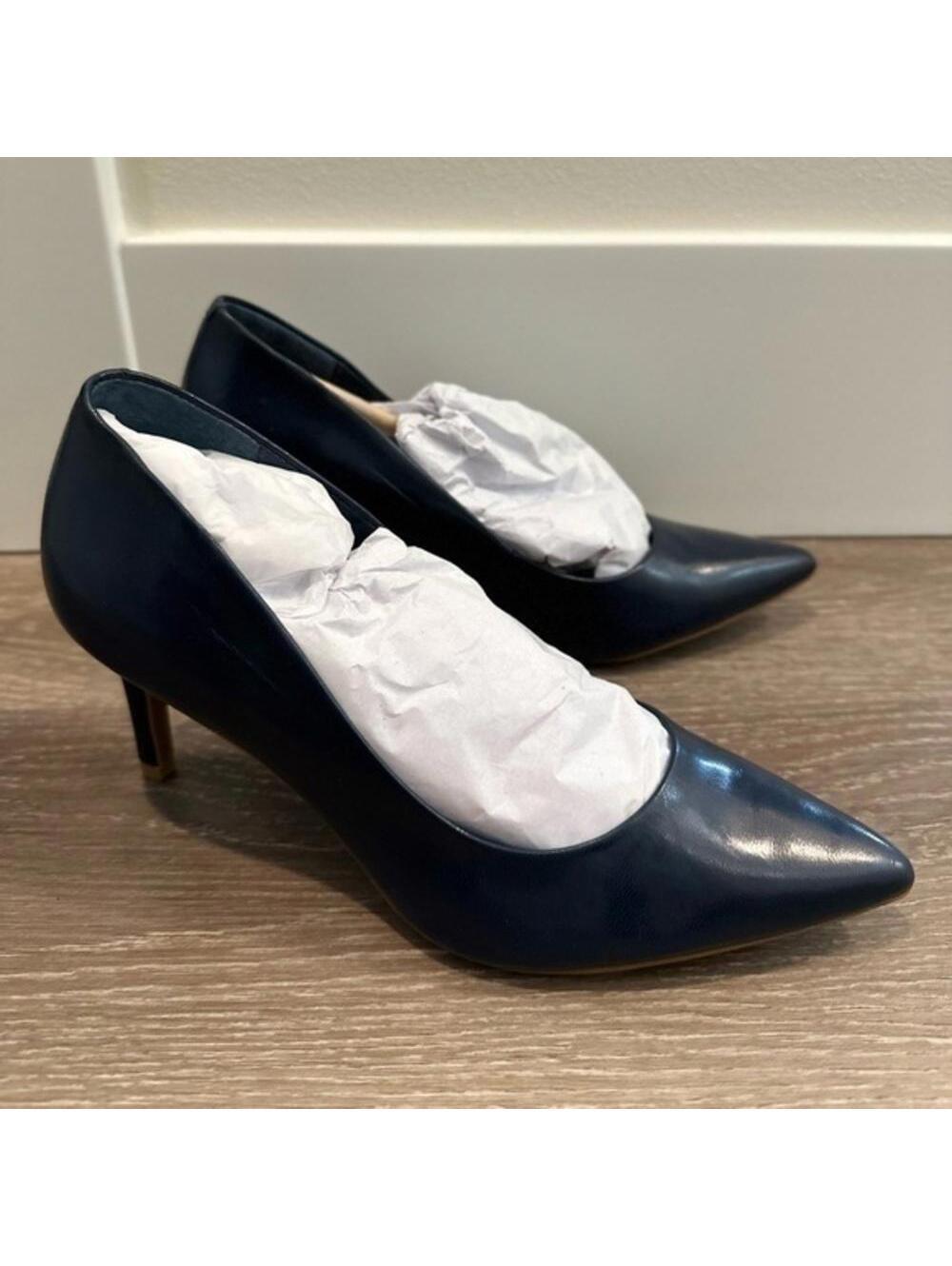Alfani Step 'N Flex Jeules Leather Pump Heels NAVY BLUE Size 6.5 M